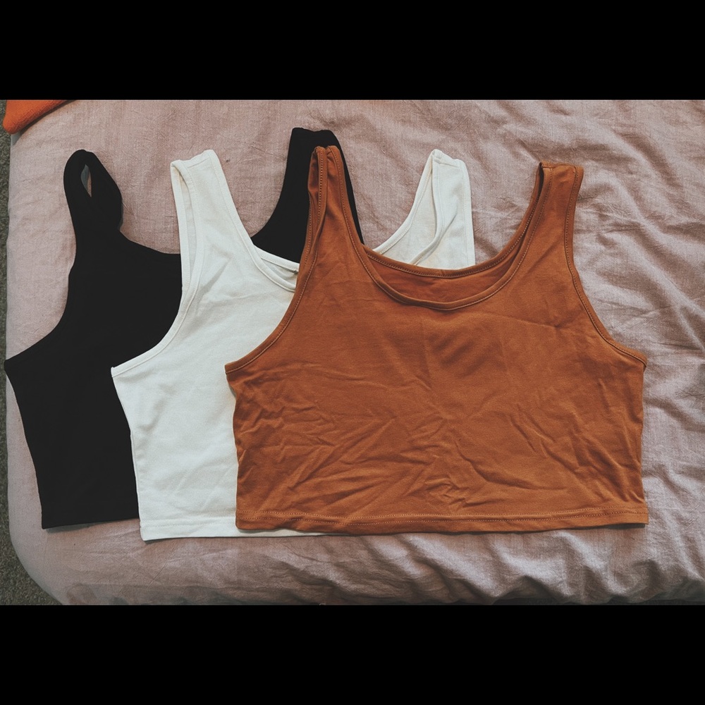 Crop Tanks - Set of 3 (Tan, White, Black) - Size XL